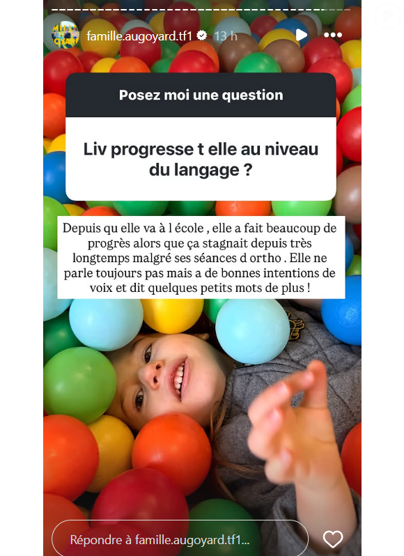 Liv, la fille de Michel et Roxane Augoyard (Familles nombreuses), ne peut pas marcher ni parler.