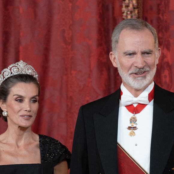 Le roi Felipe VI et la reine Letizia d'Espagne, accueillent Frank-Walter Steinmeier (Président fédéral de l'Allemagne) et sa femme Elke Budenbender pour un dîner de gala en leur honneur au palais royal à Madrid. Photo par LALO YASKY / BESTIMAGE