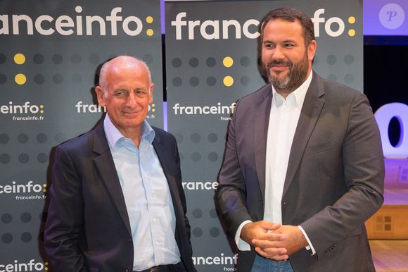 Jean-Michel Aphatie, Bruce Toussaint pour France Info lors de la présentation des programmes de Radio France pour 2016/17 à Paris, France le 30 août 2017. Photo par Nasser Berzane/ABACAPRESS.COM