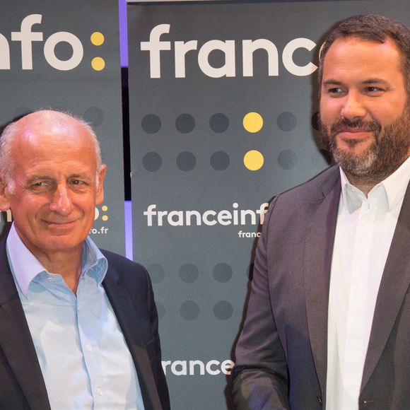 Jean-Michel Aphatie, Bruce Toussaint pour France Info lors de la présentation des programmes de Radio France pour 2016/17 à Paris, France le 30 août 2017. Photo par Nasser Berzane/ABACAPRESS.COM