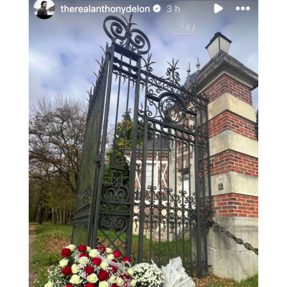 Sur Instagram, il a partagé une photo des grilles de la maison familiale, décorées de bouquets blancs et rouges.

Anthony Delon, en story sur Instagram le 8 novembre 2025