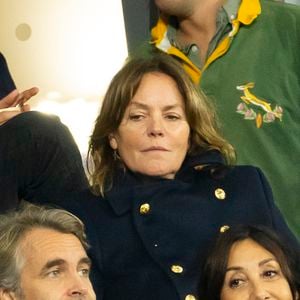Cendrine Dominguez dans les tribunes lors de la demi-finale de la Coupe du Monde de Rugby opposant l'Angleterre à l'Afrique du Sud (15 - 16) au Stade de France à Saint-Denis, France, le 21 octobre 2023. © Cyril Moreau/Bestimage