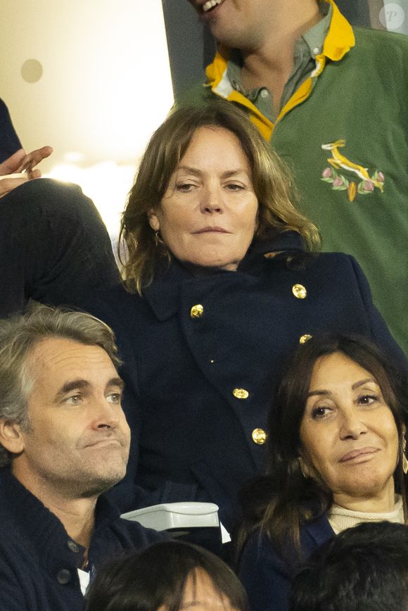 Cendrine Dominguez  dans les tribunes lors de la demi-finale de la Coupe du Monde de Rugby opposant l'Angleterre à l'Afrique du Sud (15 - 16) au Stade de France à Saint-Denis, France, le 21 octobre 2023. © Cyril Moreau/Bestimage