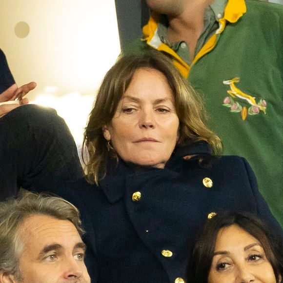 Cendrine Dominguez  dans les tribunes lors de la demi-finale de la Coupe du Monde de Rugby opposant l'Angleterre à l'Afrique du Sud (15 - 16) au Stade de France à Saint-Denis, France, le 21 octobre 2023. © Cyril Moreau/Bestimage