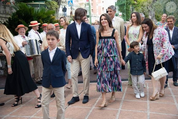 Charlotte Casiraghi, Dimitri Rassam, Raphael Elmaleh et Balthazar Rassam lors du traditionnel pique-nique de Monaco le 9 septembre 2023 à Monaco. Photo Pierre Villard/Pool/ABACAPRESS.COM