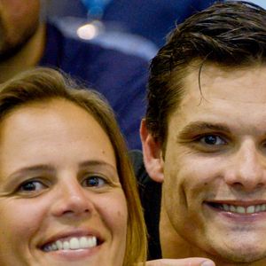 L'ancienne nageuse française Laure Manaudou et son frère Florent Manaudou lors des championnats de France de natation à Montpellier, France, le 3 avril 2016. Photo par Henri Szwarc/ABACAPRESS.COM