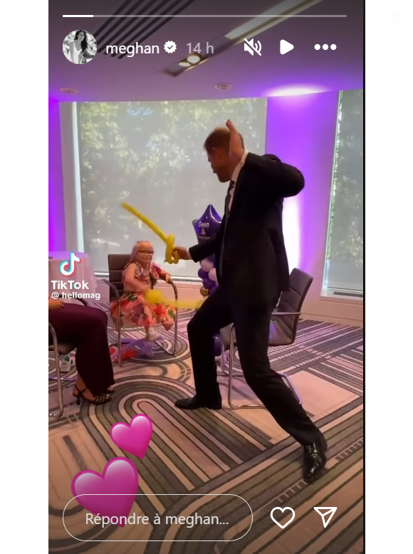 En republiant en story Instagram l'un des instants partagés par le prince avec un enfant malade

Meghan Markle a partagé une story dans laquelle on peut voir une vidéo du prince Harry s'amuser.