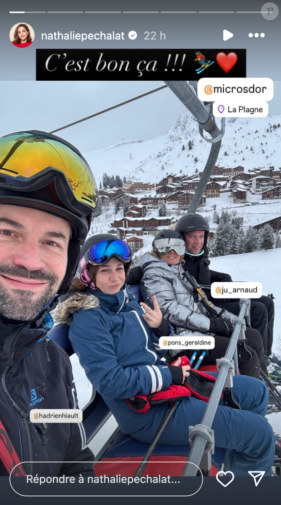 Nathalie Péchalat en bonne compagnie lors d'un week-end aux sports d'hiver.