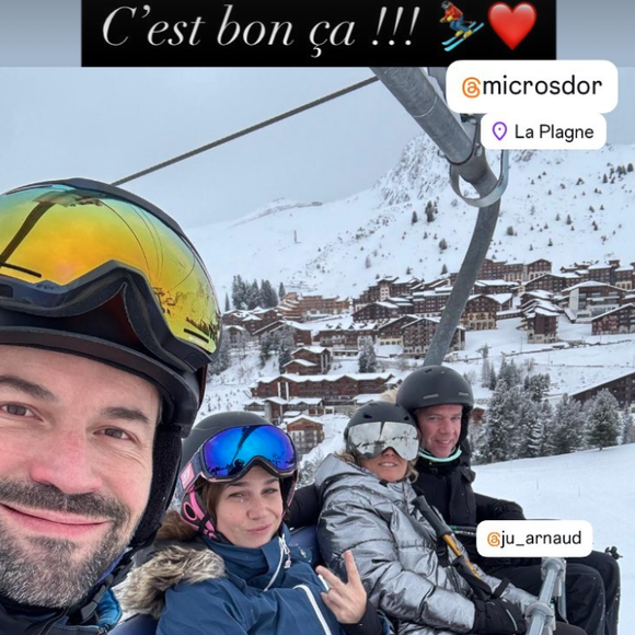 Nathalie Péchalat en bonne compagnie lors d'un week-end aux sports d'hiver.