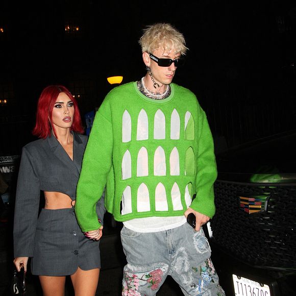 Machine Gun Kelly avec Megan Fox sortant de leur hôtel, New York City, USA le 6 septembre 2023.