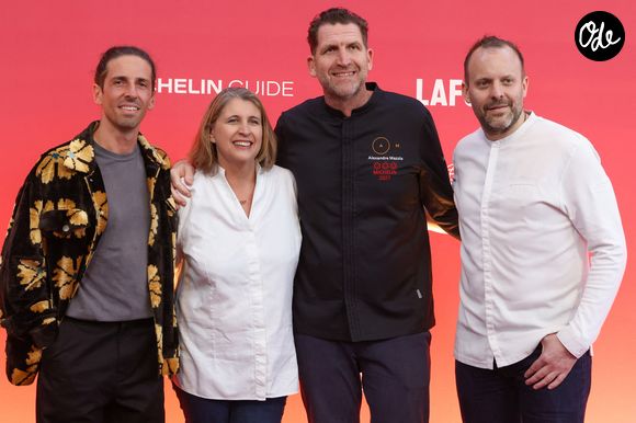 Cérémonie des remises des Etoiles Michelin 2026 - Chefs et invités. Les chefs Hugo Roellinger, Stéphanie Le Quellec, Alexandre Mazzia et David Toutain au Grimaldi Forum Monaco, le 16 mars 2026. © Jean Marc Lhomer/Bestimage
