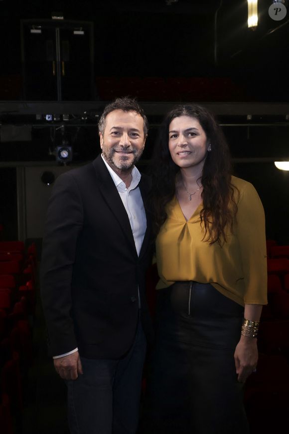 Exclusif - Bernard Montiel, Élise Boghossian lors de l'enregistrement de l'émission Olympiascope présentée par B.Montiel à la Comédie de Paris le 6 mars 2025.  Cette émission sera diffusée le 1er juillet 2025. © Jack Tribeca/Bestimage