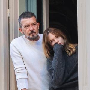 Antonio Banderas et sa fille Stella del Carmen à Malaga, Espagne, le 29 mars 2024, lors des processions de la Semaine Sainte. Photo by GTres/ABACAPRESS.COM