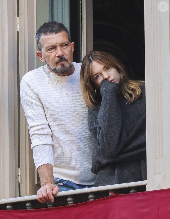 Antonio Banderas et sa fille Stella del Carmen à Malaga, Espagne, le 29 mars 2024, lors des processions de la Semaine Sainte. Photo by GTres/ABACAPRESS.COM