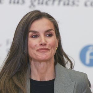 La reine d'Espagne Letizia lors de la cérémonie de clôture du Seminario Internacional de Lengua y Periodismo de la Fundación RAE y San Millan de la Cogolla à San Millan de la Cogolla (La Rioja) le mardi 17 décembre 2024. Photo by GTres/ABACAPRESS.COM