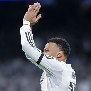 Kylian Mbappé du Real Madrid CF célèbre son but lors du match de la 7ème journée de la Ligue des Champions 2025/2026. 20 janvier 2026.  © PsnewZ/Bestimage