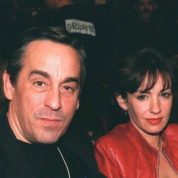 © Nicolas Khayat/ABACA. 18164-20. Paris, 08/04/2000. Thierry Ardisson & sa femme lors du Championnat de boxe de Bercy.