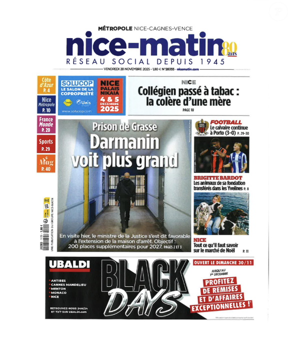 "Nice-matin" du 28 novembre 2025.