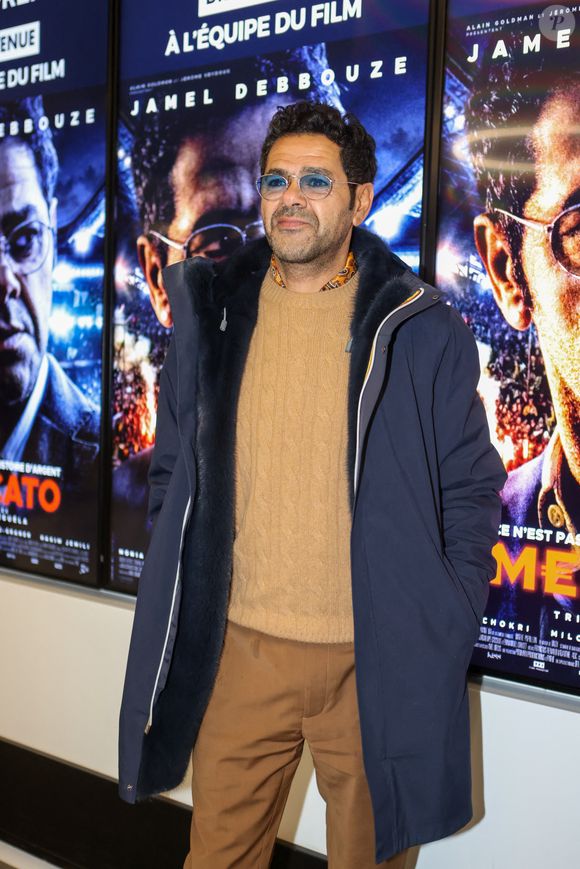 Exclusif - L'humoriste et acteur Jamel Debbouze au cinéma CGR-Villenave-d'Ornon en Gironde pour l'avant-première du film "Mercato" du réalisateur Tristan Séguéla, le 14 février 2025. ©Jean-Marc Lhomer/Bestimage.