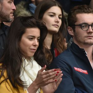 Louis Sarkozy et Natali - Célébrités dans les tribunes du parc des princes lors du match de football de ligue 1 PSG-Bastia le 6 mai 2017. © Giancarlo Gorassini/ Bestimage