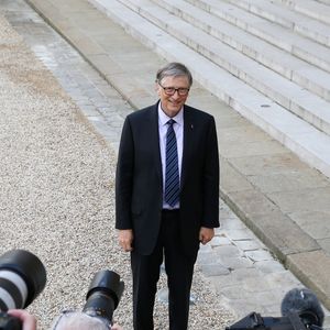 Le président de la République française reçoit Bill Gates et sa femme au palais de l'Elysée à Paris, France, le 16 avril 2018. © Dominique Jacovides/Bestimage