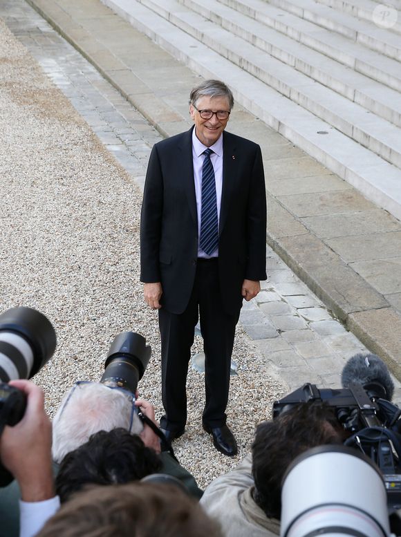 Le président de la République française reçoit Bill Gates et sa femme au palais de l'Elysée à Paris, France, le 16 avril 2018. © Dominique Jacovides/Bestimage