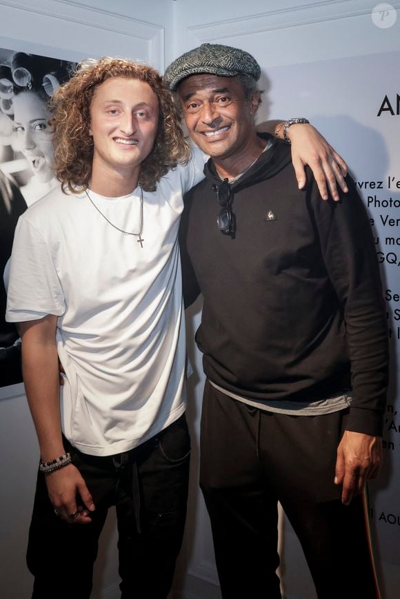 Exclusif - Joalukas Noah et son père Yannick Noah - Isabelle Camus a organisé pour son ami photographe Antoine Verglas, le vernissage de l'exposition éphémère de ses photographies à la Galerie La Hune en partenariat avec YellowKorner le 4 juillet 2023 © Jack Tribeca/Bestimage