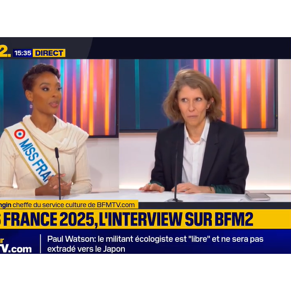 Le premier se situe sur son poignet gauche et le signe de l'infini y est représenté. L'autre a été fait un peu plus haut, au creux de son coude gauche. Il s'agit de l'inscription "En béni", qui signifie "Je suis bénie" en créole. 

Angélique Angarni-Filopon (Miss France 2025) sur BFM2