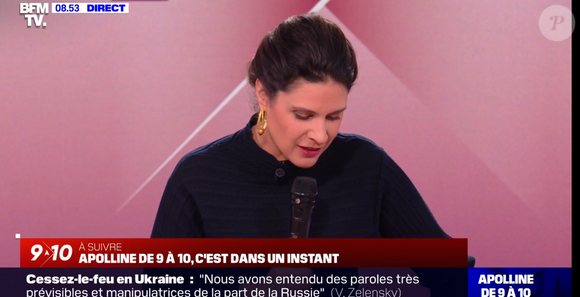 Apolline de Malherbe contrainte d'avoir un micro-main à la suite d'un imprévu, le 14 mars 2025, sur BFMTV