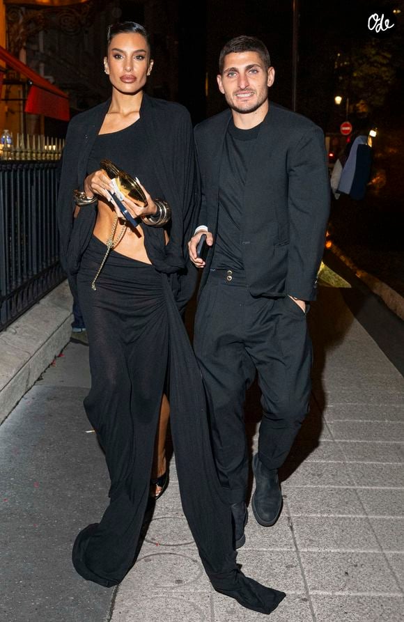 Marco Verratti et sa femme Jessica Aïdi - Arrivées à la soirée de lancement du Whisky de la chanteuse Beyoncé "SirDavis" à l'hôtel Plaza Athénée à Paris le 24 septembre 2024. Pierre Perusseau / Bestimage