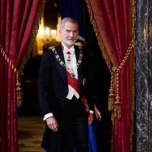 Le roi Felipe VI d'Espagne et la reine Letizia lors de la cérémonie d'accueil du sultan d'Oman Haïtham ben Tariq à Madrid le 4 novembre 2025. Photo par Cordon / Bestimage