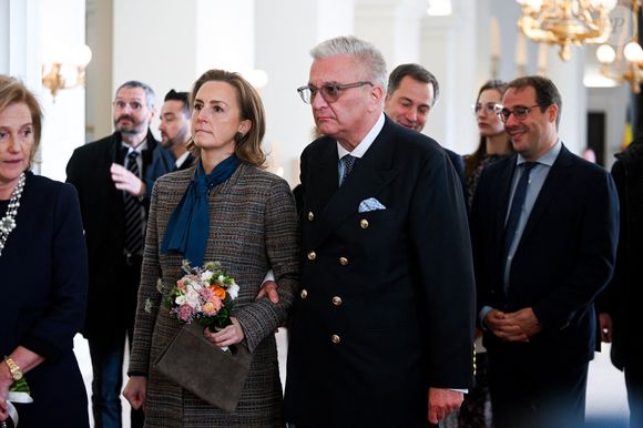 La princesse Claire Coombs de Belgique, Le prince Laurent de Belgique - La famille royale de Belgique assiste à une cérémonie de la Chambre des Représentants, du Sénat et du Gouvernement Fédéral au Palais de la Nation à l'occasion de la Fête du Roi. Le thème de la cérémonie de cette année est « Faites de l'art, pas la guerre ». Le 15 novembre 2022. © Frederic Andrieu / Bestimage