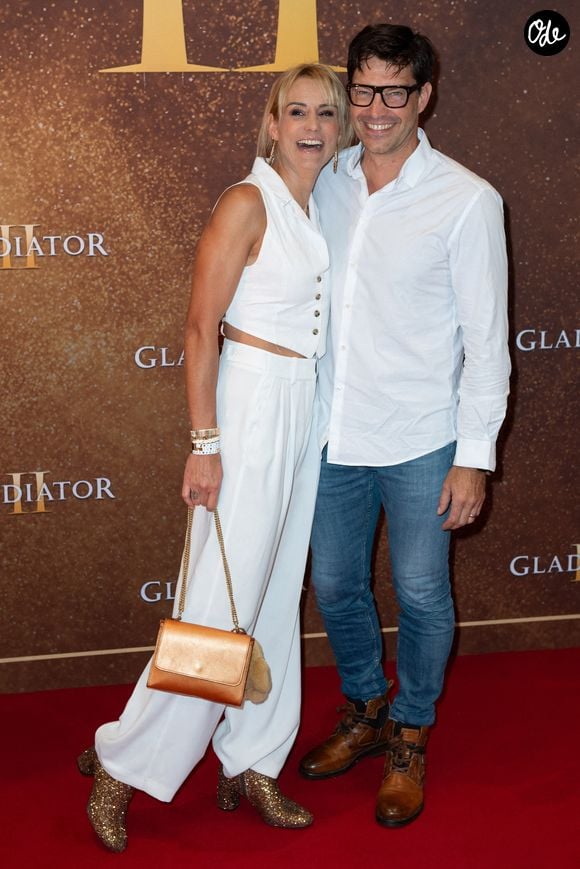 Éloïde Gossuin et Bertrand Lacherie assistent à la projection spéciale parisienne de « Gladiator II » au Pathé Palace à Paris, en France, le 10 novembre 2024. Photo : Aurore Maréchal/ABACAPRESS.COM