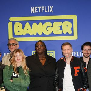 Alexis Manenti, Mister V, Nina Zem, Vincent Cassel, Bertrand Lagros de Langeron a.k.a. 'So Me', Deborah Lukumuena, Tom Dingler, David Dewaele, Stephen Dewaele, Paul Mirabel, Alice Moitié, Philippe Katerine et Panayotis Pascot - Avant-première du film "Banger" au Pathé Wepler à Paris le 1er avril 2025. © Coadic Guirec/Bestimage