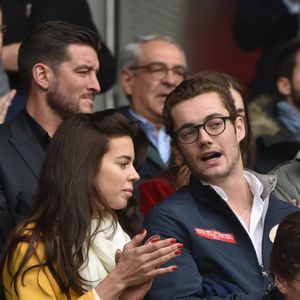 Louis Sarkozy et sa compagne, Natali, une musicienne - Célébrités dans les tribunes du parc des princes lors du match de football de ligue 1 PSG-Bastia le 6 mai 2017. Giancarlo Gorassini/Bestimage