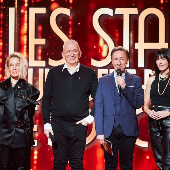 Exclusif - Jeanne Added, Nolwenn Leroy, Jean Paul Gaultier, Stephane Bern, Michel Fugain et Ycare lors de l’enregistrement de l’émission “Les stars s’unissent pour le Sidaction” au théâtre Marigny à Paris, France, le 11 mars 2025. L’émission sera diffusée en prime le 22 mars sur France 2. © Guirec-Moreau/ Bestimage