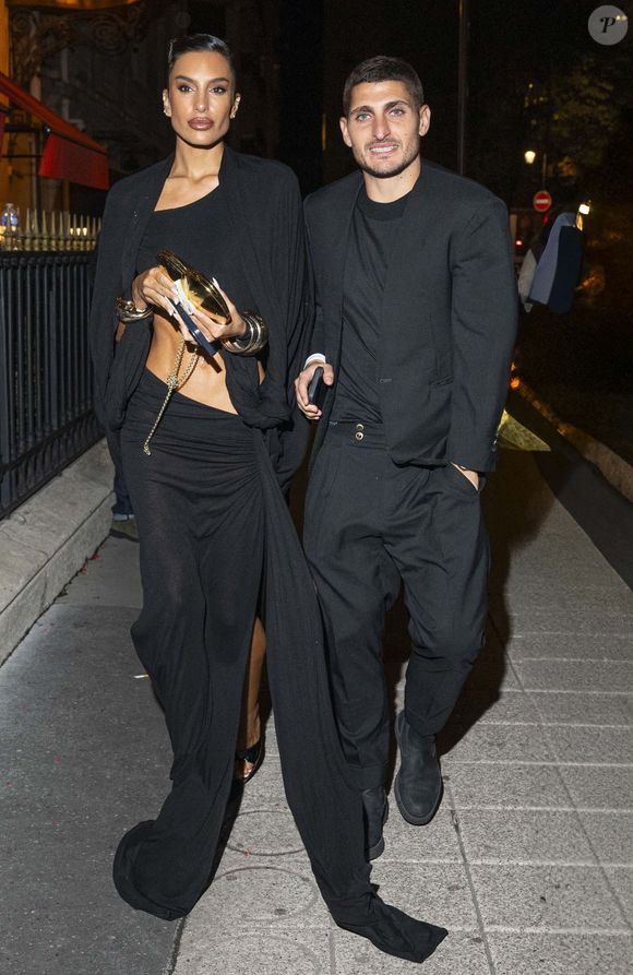 Marco Verratti et sa femme Jessica Aidi - Arrivées à la soirée de lancement du Whisky de la chanteuse Beyoncé "SirDavis" à l'hôtel Plaza Athénée à Paris le 24 septembre 2024. 
Pierre Perusseau / Bestimage