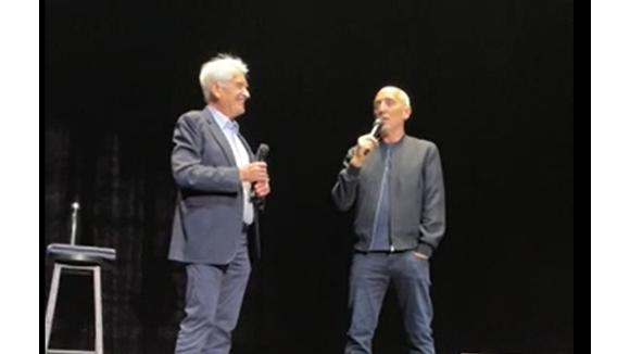 Gad Elmaleh célèbre les cinquante ans de carrière de Gilbert Coullier sur la scène du Zenith de Rouen à la fin de son spectacle "Lui même" Le 28 mars 2025. ©Jack Tribeca / Bestimage