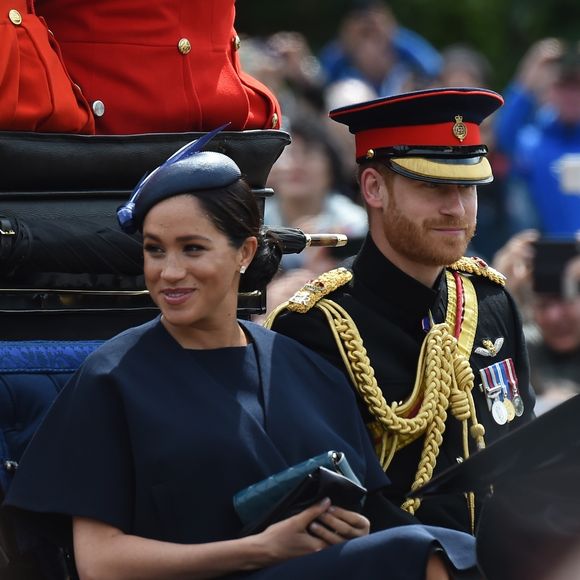 Le prince Harry, duc de Sussex, et Meghan Markle, duchesse de Sussex, première apparition publique de la duchesse depuis la naissance du bébé royal Archie lors de la parade Trooping the Colour 2019, célébrant le 93ème anniversaire de la reine Elisabeth II, au palais de Buckingham, Londres, le 8 juin 2019. © Backgrid UK/ Bestimage
