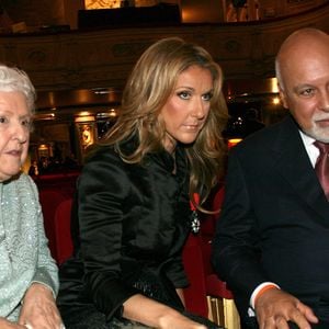 Céline Dion, son mari René Angelil et sa mère assistent à l'inauguration de leur personnage de cire au musée Grévin à Paris, France, le 22 mai 2008. Photo par ABACAPRESS.COM