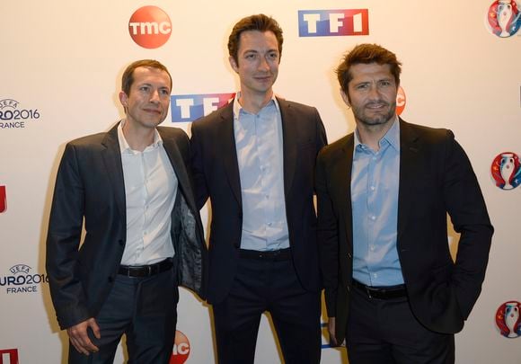 Grégoire Margotton, Frédéric Calenge et Bixente Lizarazu - Conférence de presse de TF1 pour le lancement de l'Euro 2016 à Paris le 17 mai 2016. © Coadic Guirec/Bestimage