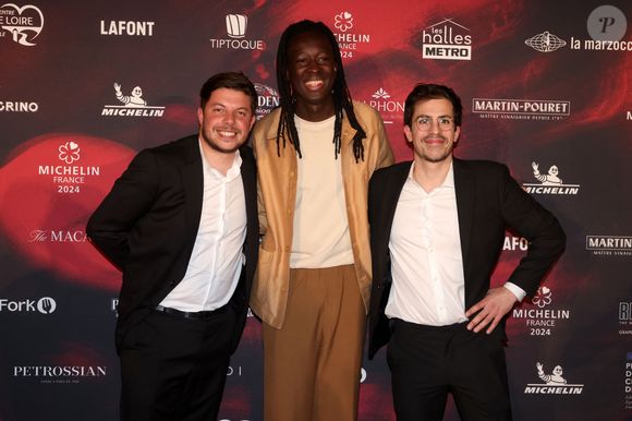 Les Chefs Marc Matthias "Substance" à Paris, Mory Sacko "MoSuke" à Paris et Victor Mercier "Fief" à Paris. - Photocall de la cérémonie de remise des Etoiles du Guide Michelin au Palais des Congrès de Tours le 19 mars 2024. © Jean-Marc Lhomer/Bestimage