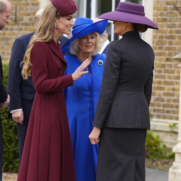 Kate Middleton, Camilla Parker Bowles et Melania Trump dans les jardins du château de Windsor. © PA Photo/ Bestimage