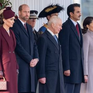 Le prince William, prince de Galles, et Catherine (Kate) Middleton, princesse de Galles, Le roi Charles III d'Angleterre, Tamim ben Hamad Al-Thani et sa femme Jawaher bint Hamad bin Suhaim Al-Thani - Cérémonie d'accueil pour la visite d'État de l'émir du Qatar à Londres, le 3 décembre 2024.