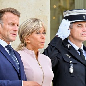 Le président français Emmanuel Macron et sa femme, la Première dame Brigitte Macron, reçoivent le roi et la reine de Jordanie au palais présidentiel de l'Élysée à Paris, France, le 17 septembre 2026. © Christian Liewig/Bestimage