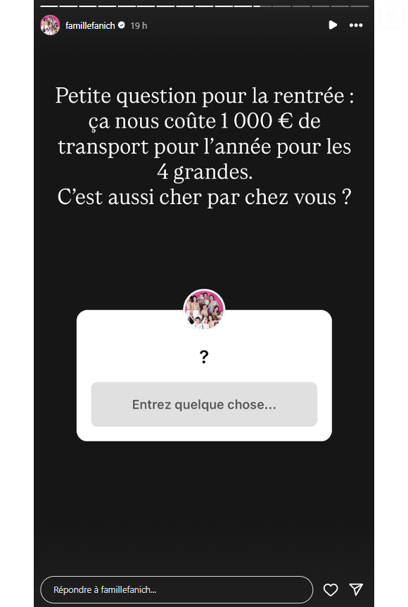 "Petite question pour la rentrée : ça nous coûte 1 000 euros de transport pour l'année pour les 4 grandes. C'est aussi cher par chez vous ?", a-t-elle demandé.

Emilie Fanich (Familles nombreuses, la vie en XXL) demande de l'aide à sa communauté.