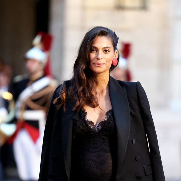 Tatiana Silva arrivant au dîner d'état au palais de l'Elysée à Paris en l'honneur de la visite du roi et de la reine de Belgique en France le 14 octobre 2024. © Dominique Jacovides / Bestimage