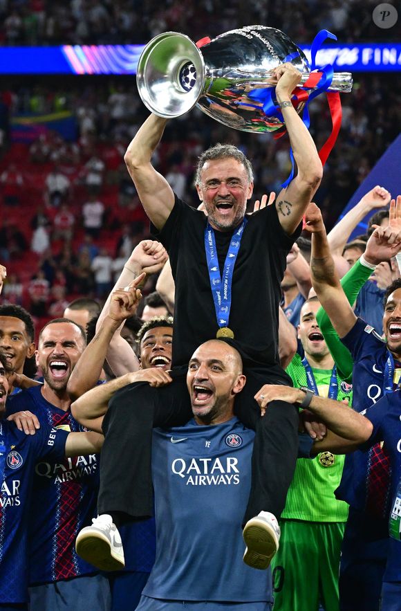 Luis Enrique - Le PSG remporte la Ligue Des Champions 2026, pour la seconde fois d'affilée face à Arsenal au stade Ferenc-Puskas à Budapest le 30 mai 2026. © Christian Liewig/Bestimage