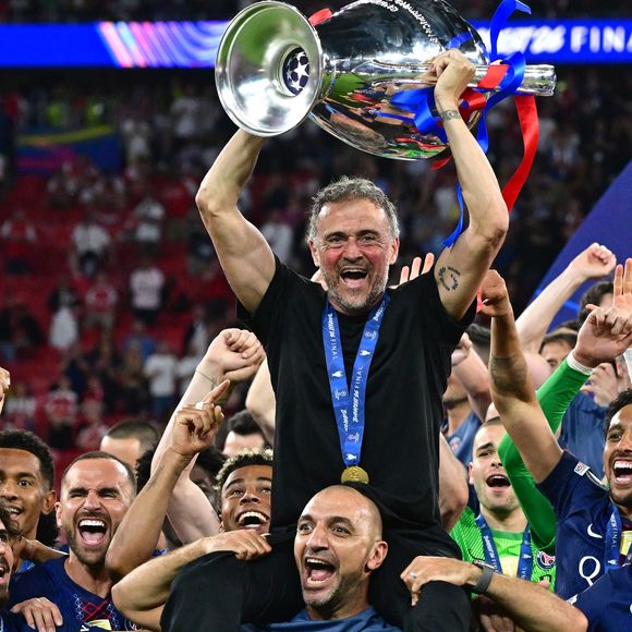 Luis Enrique - Le PSG remporte la Ligue Des Champions 2026, pour la seconde fois d'affilée face à Arsenal au stade Ferenc-Puskas à Budapest le 30 mai 2026. © Christian Liewig/Bestimage