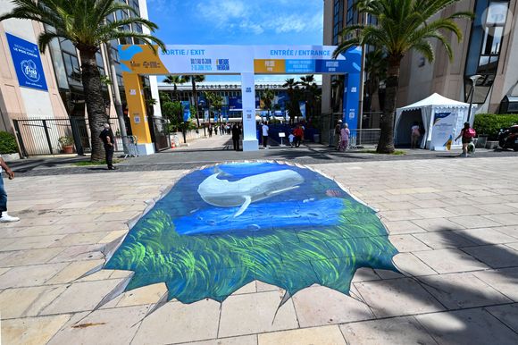 Visite inaugurale de "La Baleine", le temps de l'UNOC, la conférence de l'ONU sur les océans, en présence de Christian Estrosi, le maire de Nice, Olivier Poivre d’Arvor, l'ambassadeur pour les pôles et les enjeux maritimes au Ministère de l’Europe et des Affaires étrangères, Laurent Hottiaux, le nouveau préfet des Alpes-Maritimes, Ashok Adicéam, le délégué général de l'UNOC en charge du projet, Richard Chemla. l'adjoint délégué à la transition écologique et énergétique, à la santé et au bien-être, et Olivier Bettati, délégué général de la mission UNOC à la mairie de Nice, au Palais des expositions à Nice, le 2 juin 2025. © Bruno Bebert/Bestimage